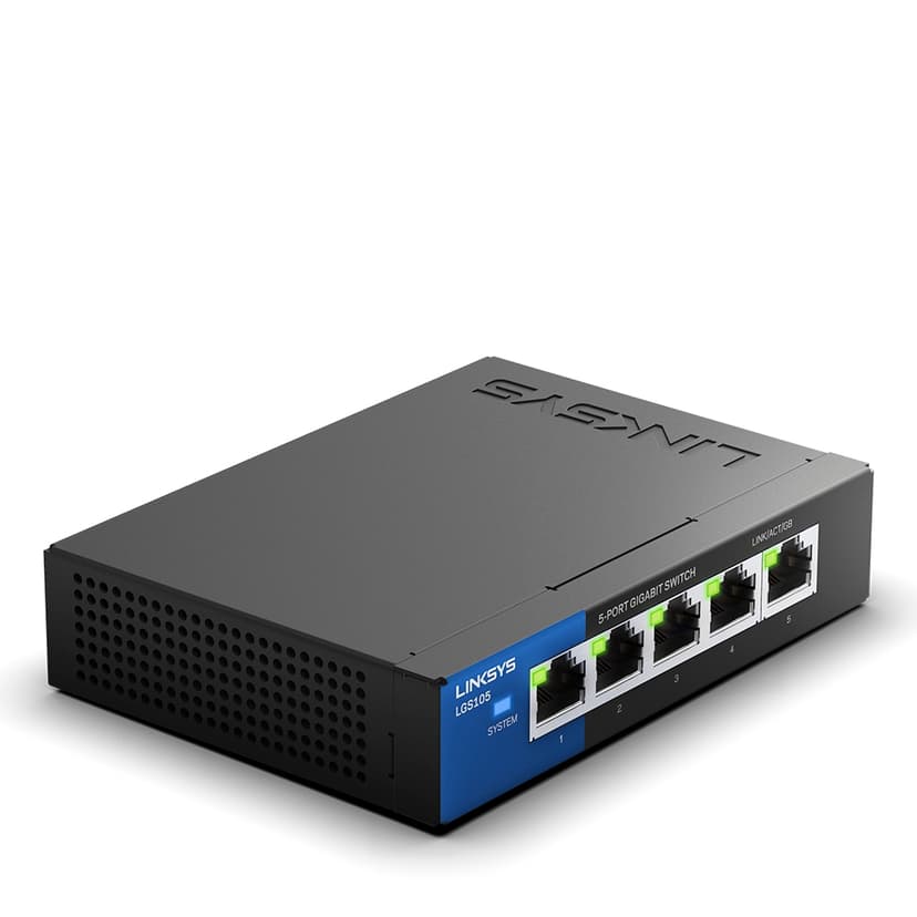 Linksys LGS105 5-Portars företagsanpassad gigabitswitch i skrivbordsformat