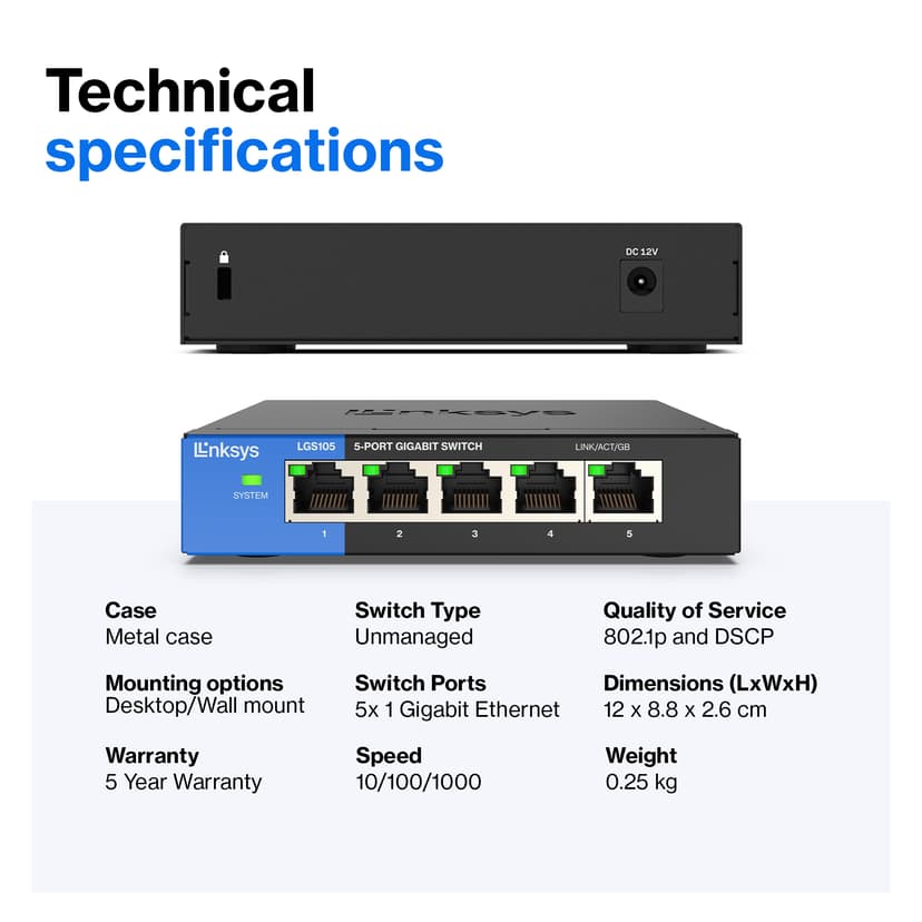 Linksys LGS105 5-Port Business Desktop Gigabit Switch