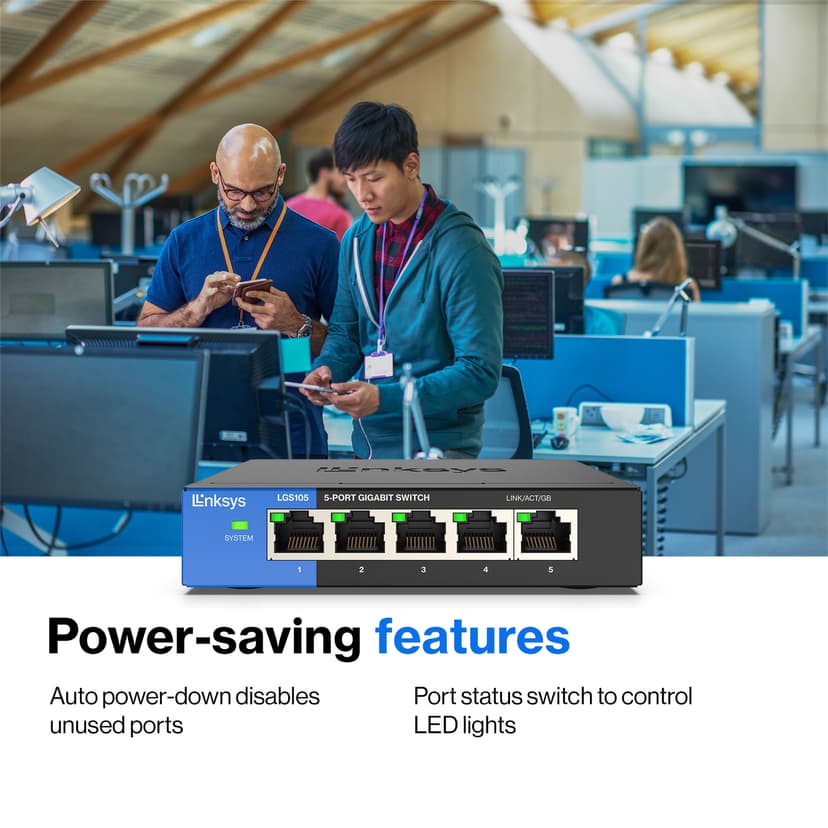 Linksys LGS105 5-Portars företagsanpassad gigabitswitch i skrivbordsformat