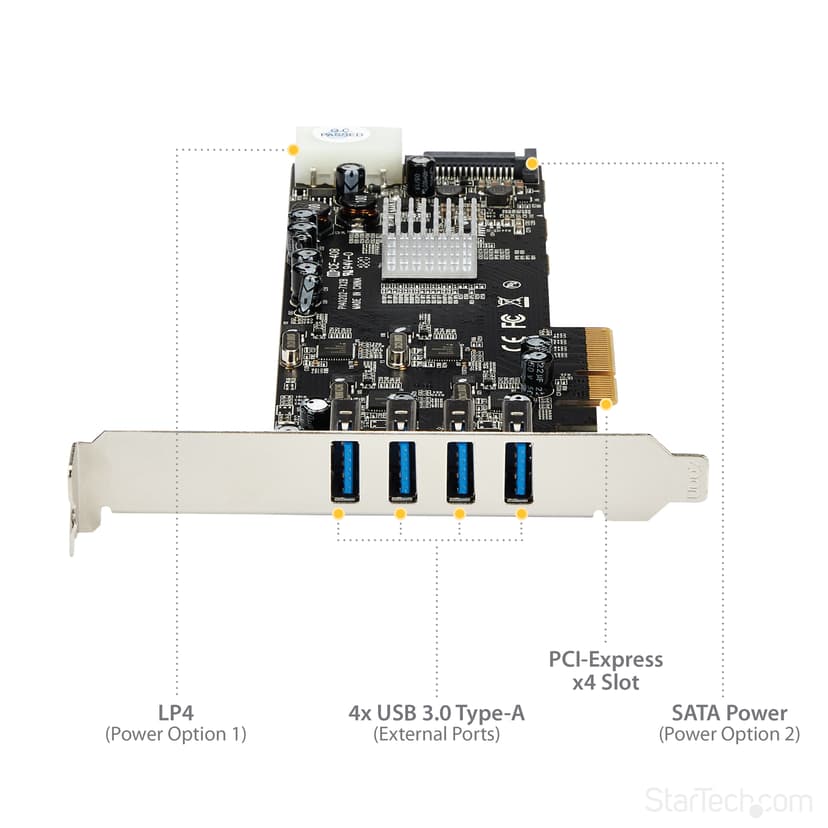 Startech 4 Port PCI Express USB 3.0 Card W/ 4 Dedicated Channels