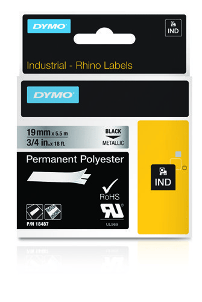 Dymo Tape RhinoPRO Permanent Polyester 19mm Svart/Metallisk