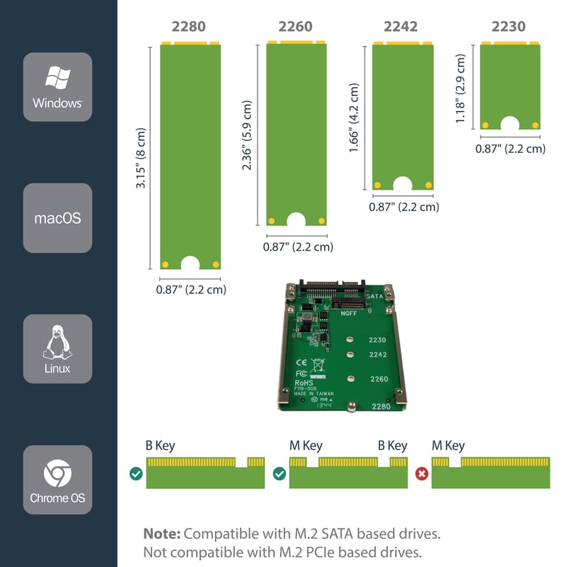 Startech M.2 SATA SSD till 2.5" SATA-adapter