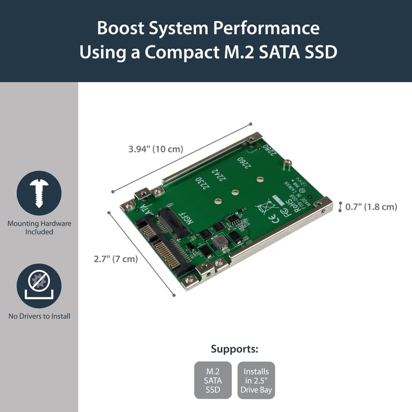 Startech M.2 SATA SSD till 2.5" SATA-adapter