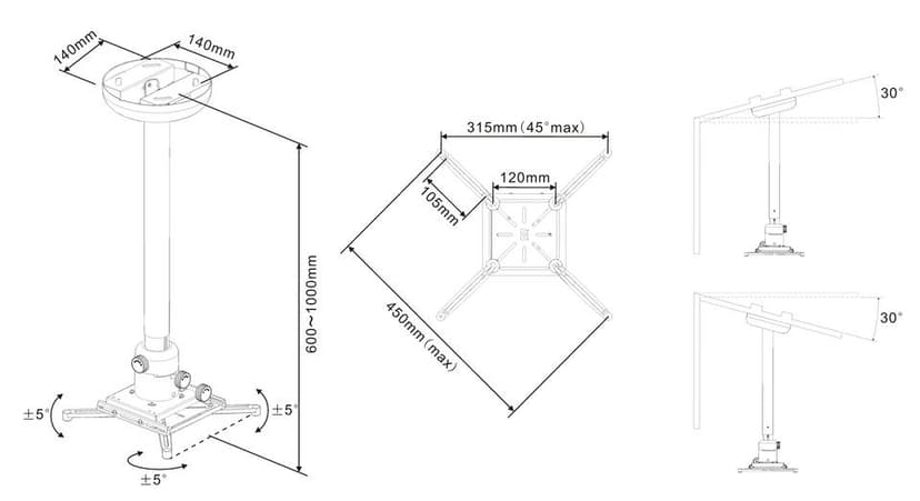Multibrackets M Universal Projektor Takstativ 600 - 1000 Med Finjustering
