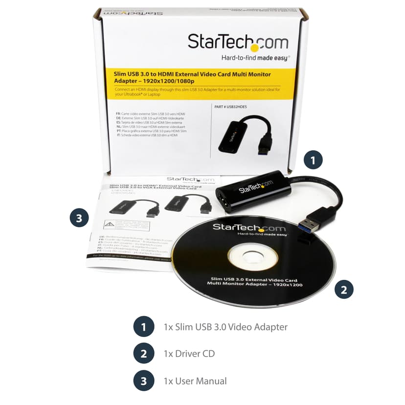 Startech StarTech.com USB 3.0 naar HDMI Adapter - 1080p (1920x1200) - Compacte USB Type-A naar HDMI Display Adapter Converter voor Extra Monitor - Externe Video & Grafische Kaart - Zwart - Enkel Windows