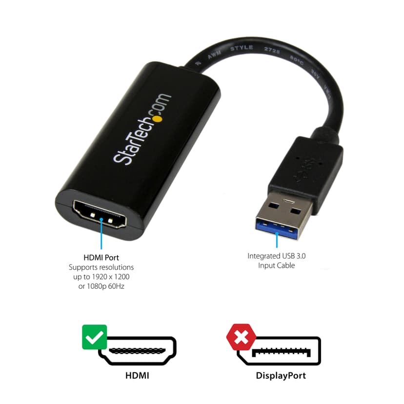 Startech StarTech.com USB32HDES USB grafiikka-adapteri 1920 x 1200 pikseliä Musta