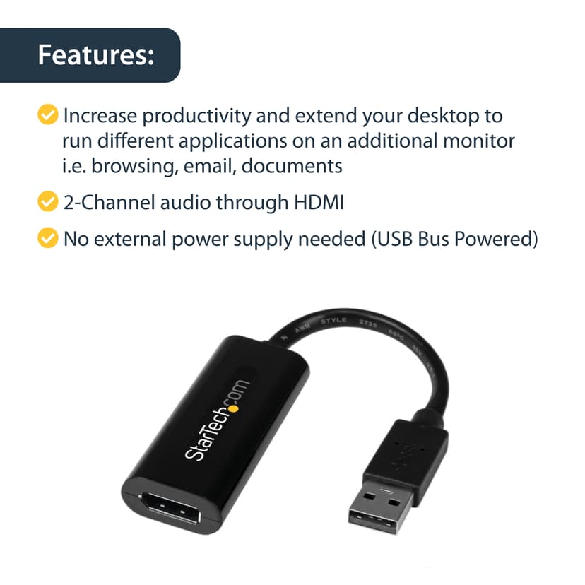 Startech StarTech.com USB32HDES USB grafiikka-adapteri 1920 x 1200 pikseliä Musta