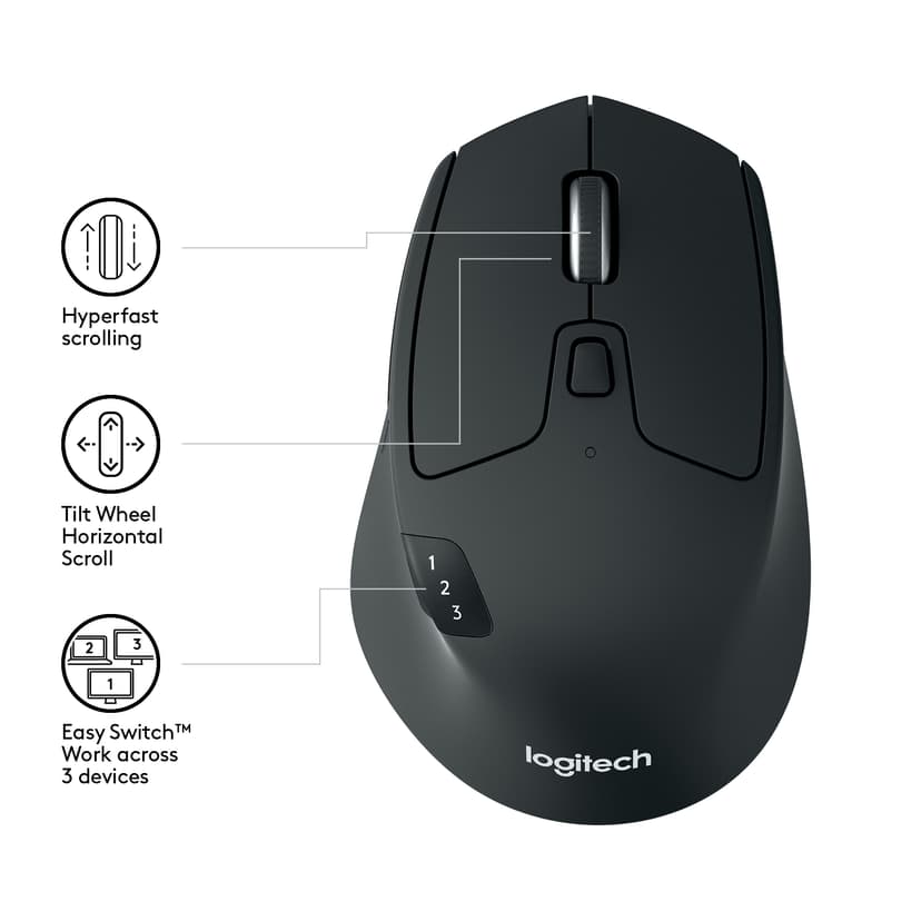 Logitech M720 Triathlon Wireless Trådlös RF + Bluetooth Mus