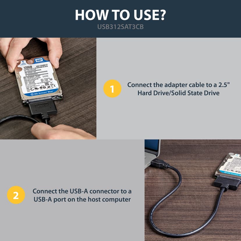 Startech USB 3.1 Gen 2 (10Gbps) Adapter Cable for 2.5" SATA Drives USB 3.1 A SATA 7+15 pin