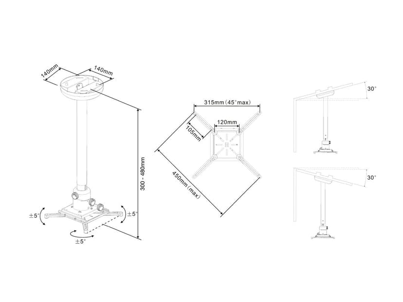 Multibrackets M Universal Projector Ceiling Mount 300 - 500 With Fine Tune