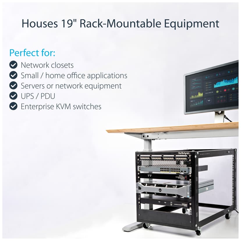 Startech 12U Adjustable Depth Open Frame 4 Post Server Rack