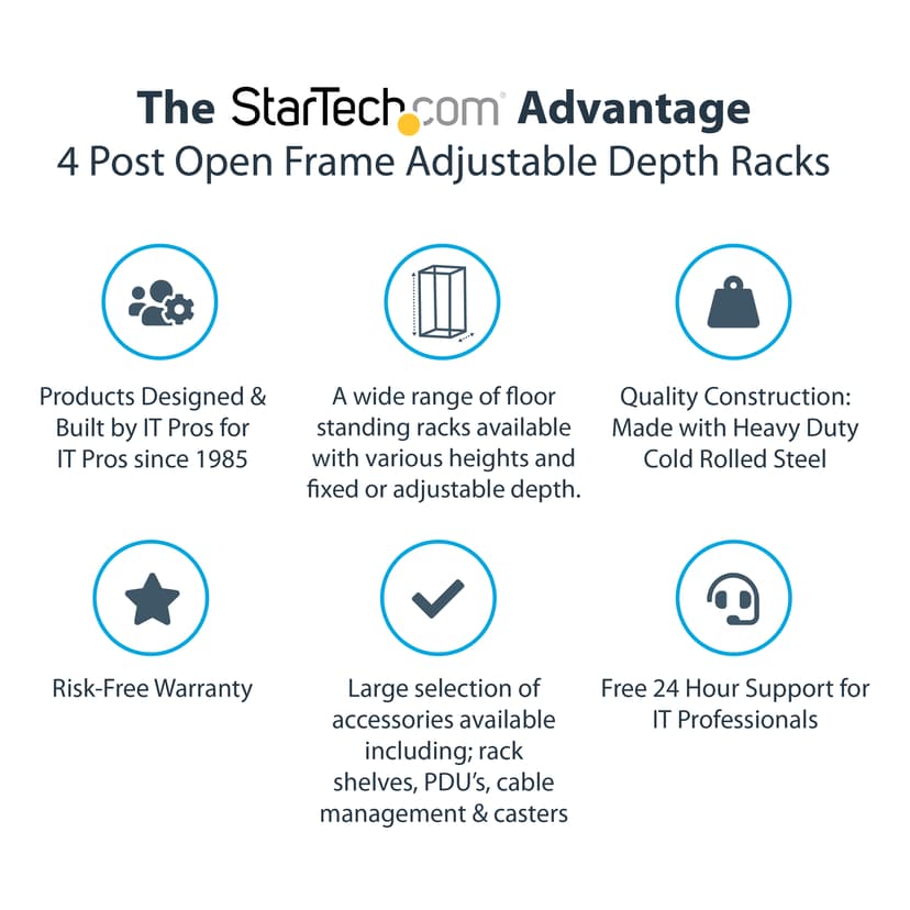 Startech 12U Adjustable Depth Open Frame 4 Post Server Rack