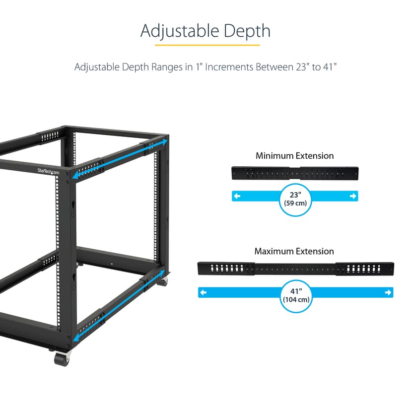Startech 12U Adjustable Depth Open Frame 4 Post Server Rack