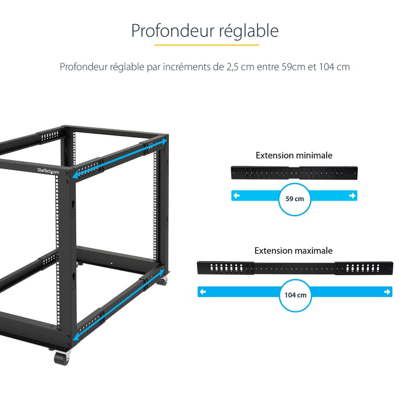 Startech 12U Adjustable Depth Open Frame 4 Post Server Rack