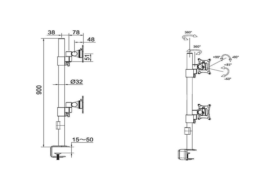 Multibrackets M VESA Deskmount Officeline Dual Vertical Svart