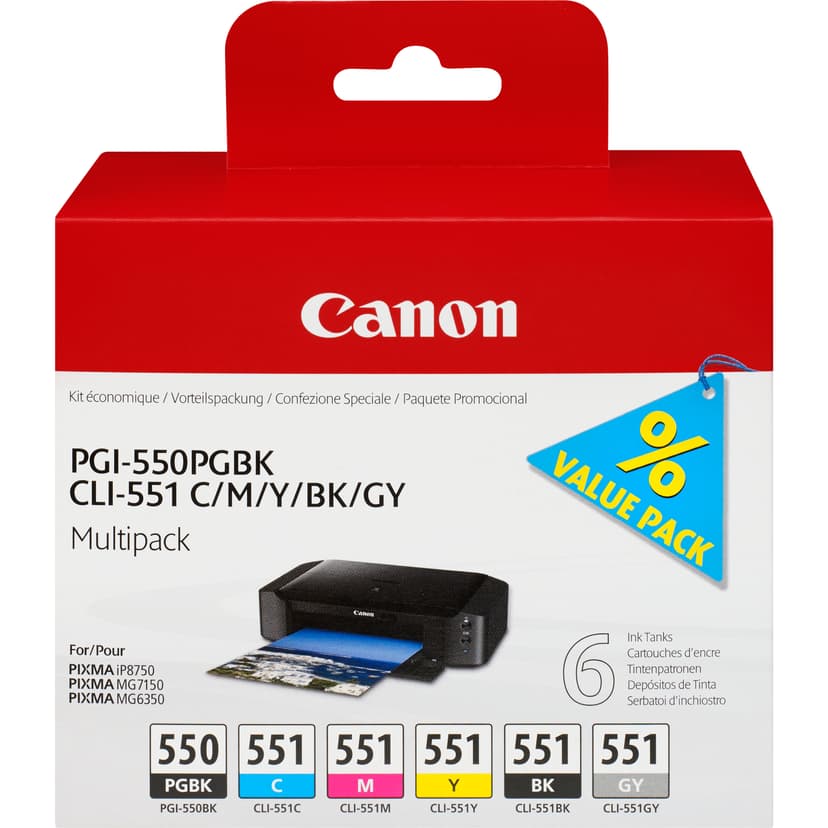 Canon Bläck Multipack PGI-550/CLI-551 (PGBK/C/M/Y/BK/GY)