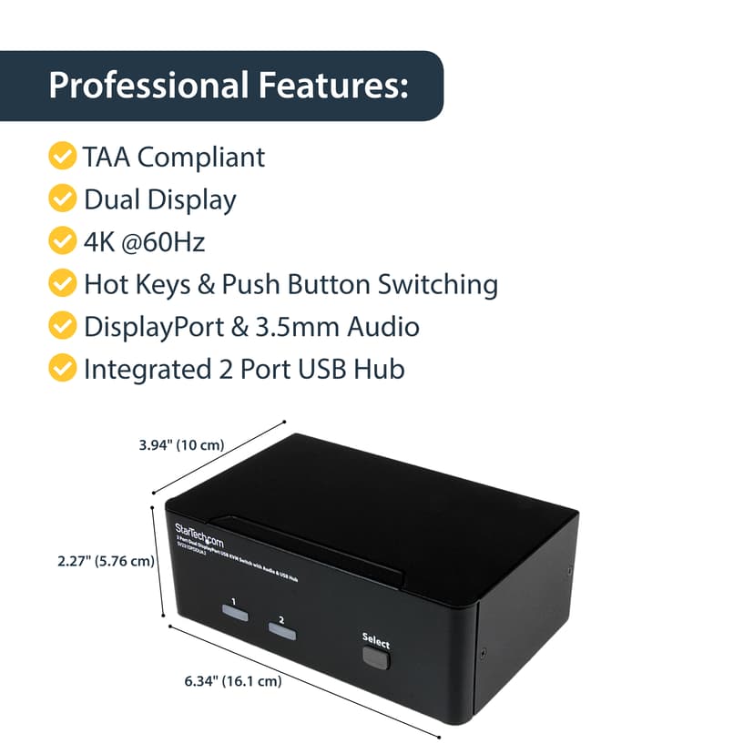 Startech 2 Port DisplayPort Dual-Monitor KVM Switch