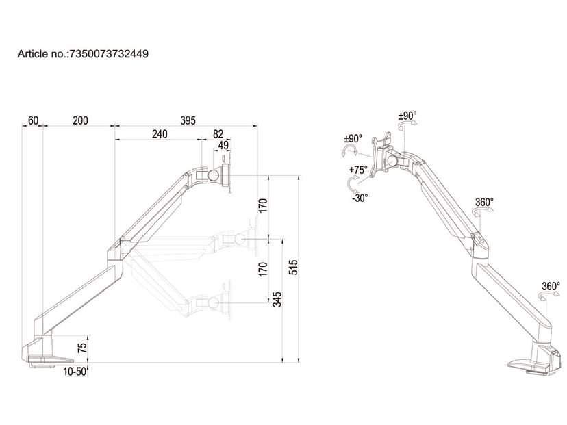 Multibrackets M VESA Gas Lift Arm Single HD