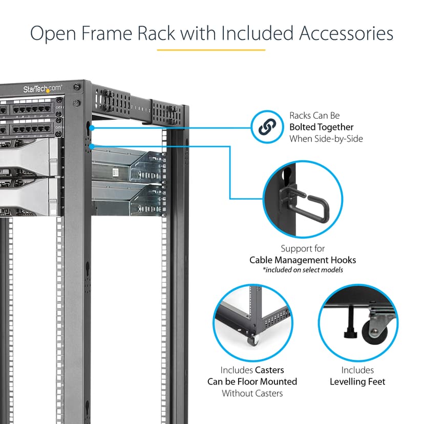 Startech 25U Adjustable Depth Open Frame 4 Post Server Rack