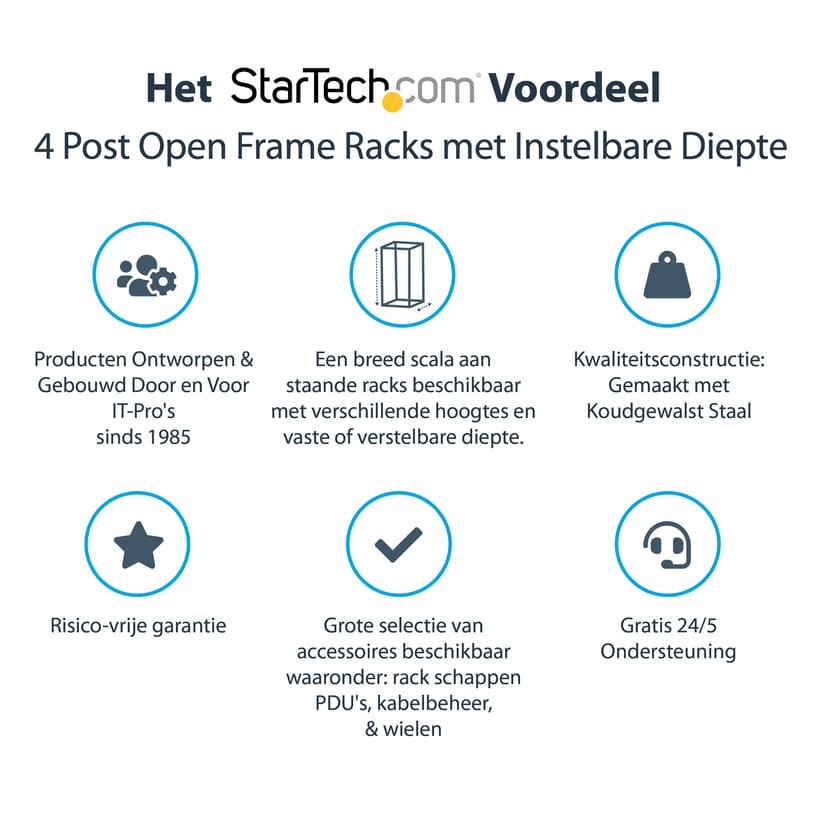 Startech 25U Adjustable Depth Open Frame 4 Post Server Rack