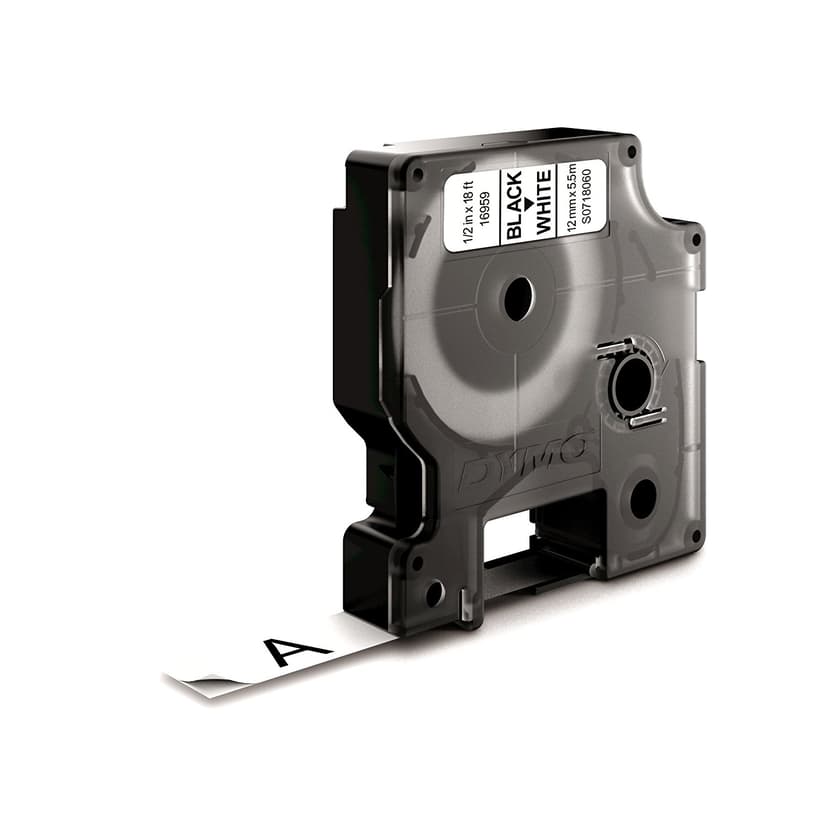 Dymo Tape D1 12mm Sort/Hvid Permanent Polyester