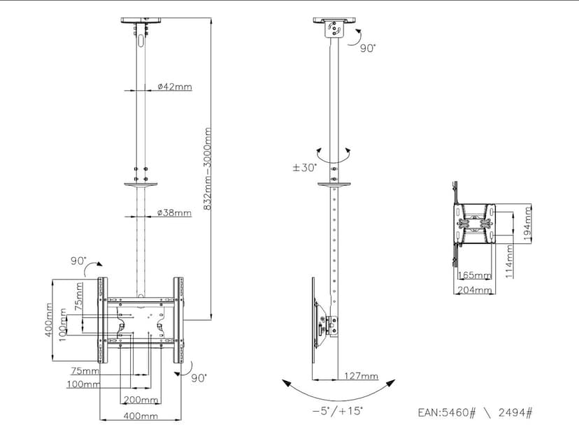 Multibrackets M Public Ceilingmount Medium White Single