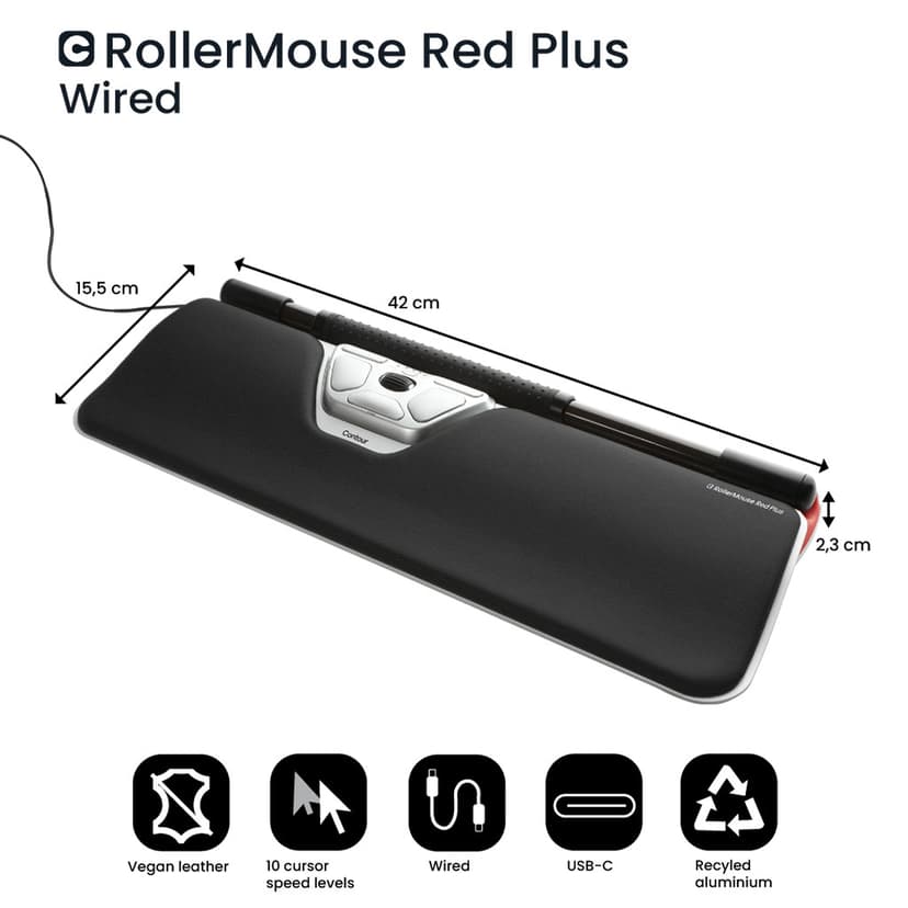 Contour Design RollerMouse Red Plus Wired USB-C Rullestang Svart, Rød, Hvit