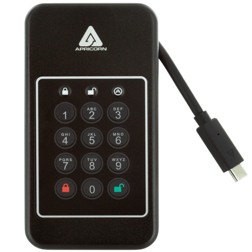 Apricorn AEGIS NVX 2TB SSD Ruggedized Encrypted USB-C Musta