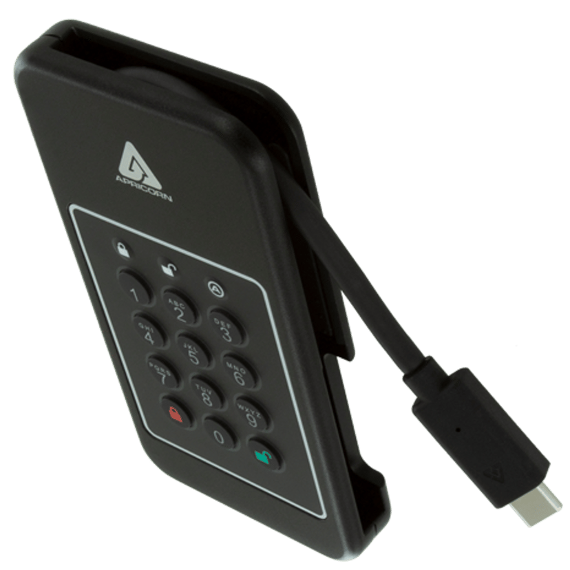 Apricorn AEGIS NVX 500GB SSD Ruggedized Encrypted USB-C Svart