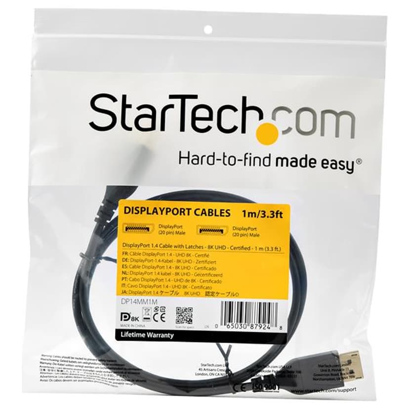 Startech 1m 3.3ft Displayport 1.4 Cable 1m DisplayPort DisplayPort Svart