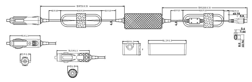 Cirafon DC-C100W oplader voor mobiele apparatuur Universeel Zwart, Grijs Snel opladen Auto Grijs, Zwart 2.55m