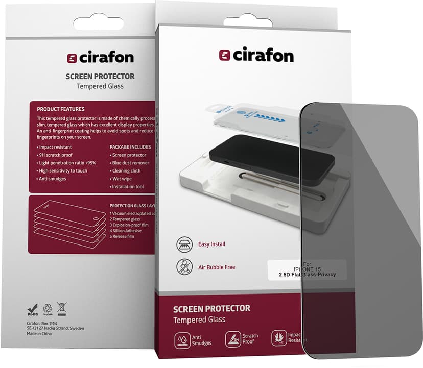 Cirafon Privacy screen protector Glass iPhone 15