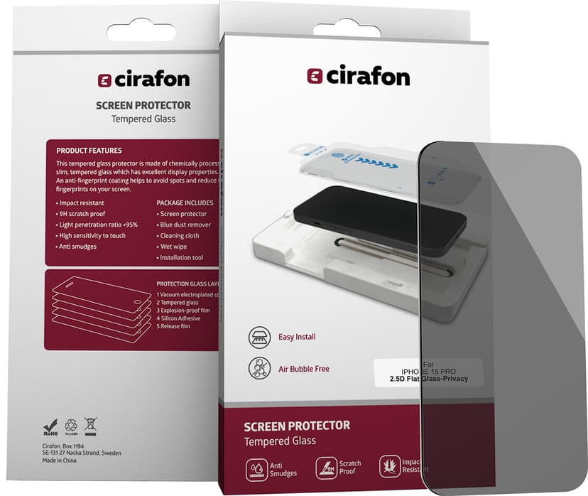 Cirafon Privacy Skärmskydd Glas iPhone 15 Pro