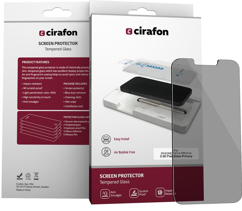 Cirafon Privacy Skärmskydd Glas iPhone 13, iPhone 13 Pro, iPhone 14, iPhone 16e