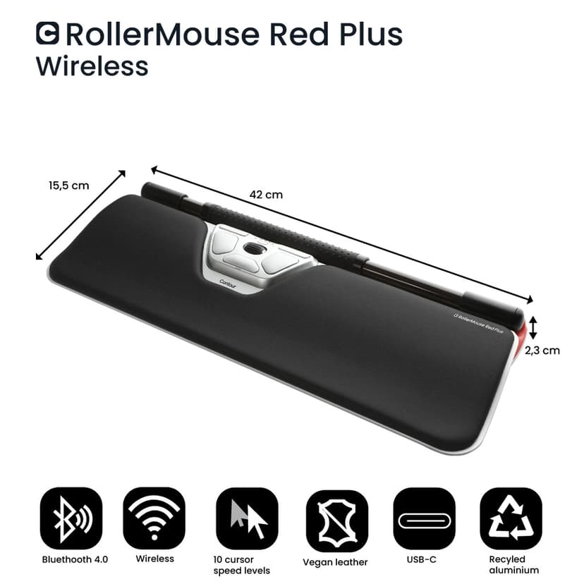 Contour Design Rollermouse Red Plus Wireless Bluetooth + USB Type-C