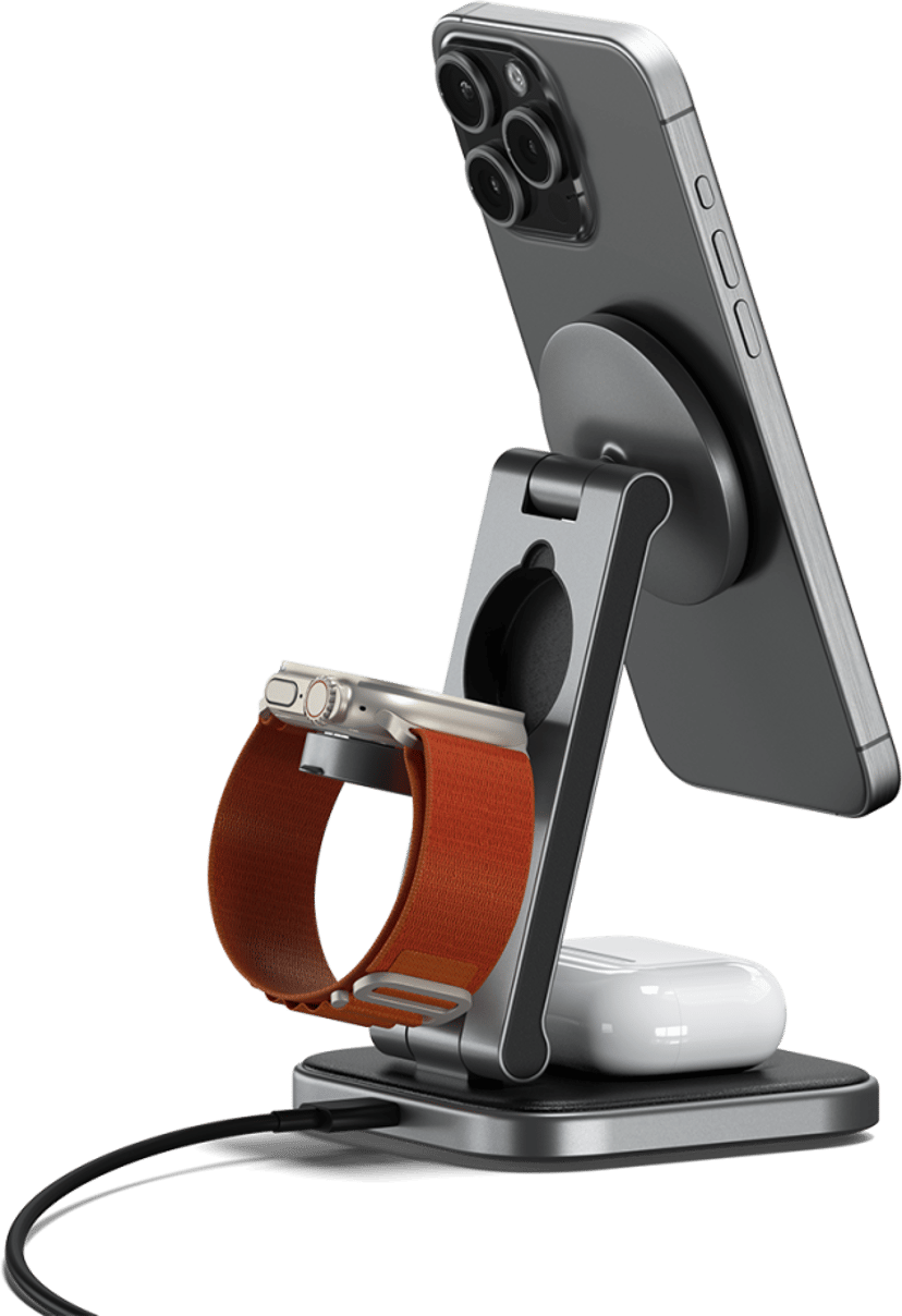 Satechi 3-in-1 Foldable Qi2 Wireless Charging Stand Musta