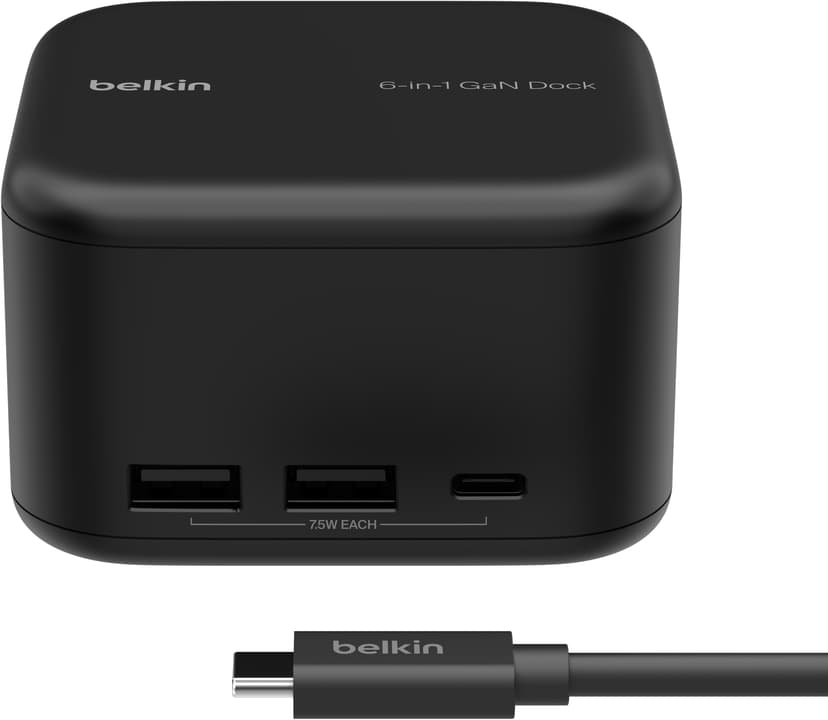 Belkin USB-C 6-in-1 Core GAN Dock - (Löytötuote luokka 2) USB 3.2 Gen 1 (3.1 Gen 1) Type-C
