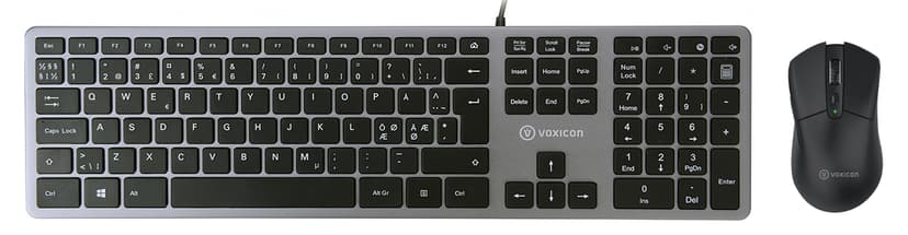 Voxicon Wired Slim Metal Keyboard 280 + Mouse Gr1000 Pohjoismainen