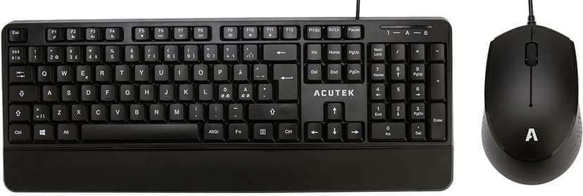 Acutek AMK-201WH tastatur Mus inkludert USB Nordisk Sort Kablet Nordisk
