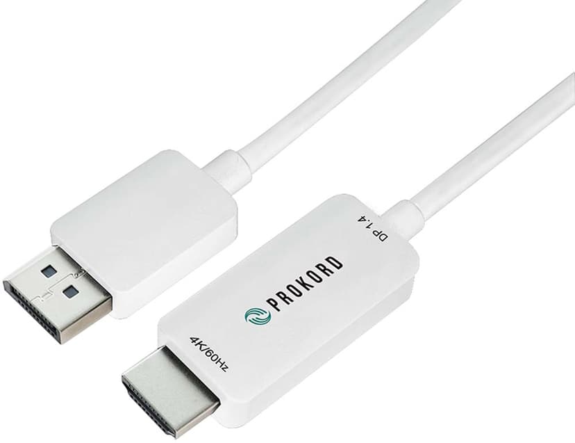 Prokord DisplayPort til HDMI-kabel – 4K @ 60 Hz 1.5m 1.5m HDMI DisplayPort HDMI Hvit