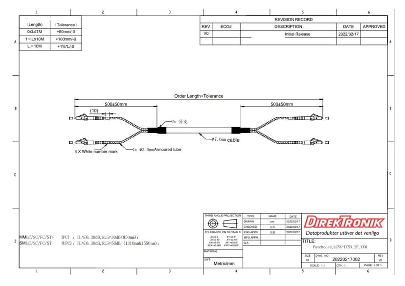 Direktronik Lc-lc Singlemode 9/125 Duplex Yd 7.0mm W/pull 75m LC LC