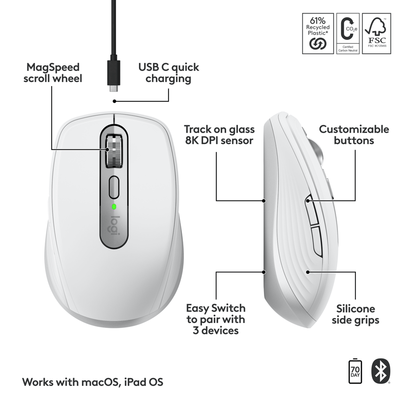 Logitech MX Anywhere 3S for Mac Bluetooth Mus Grå
