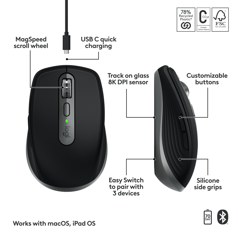 Logitech Mx Anywhere 3s For Mac - Space Grey Bluetooth Mus Rymdgrå