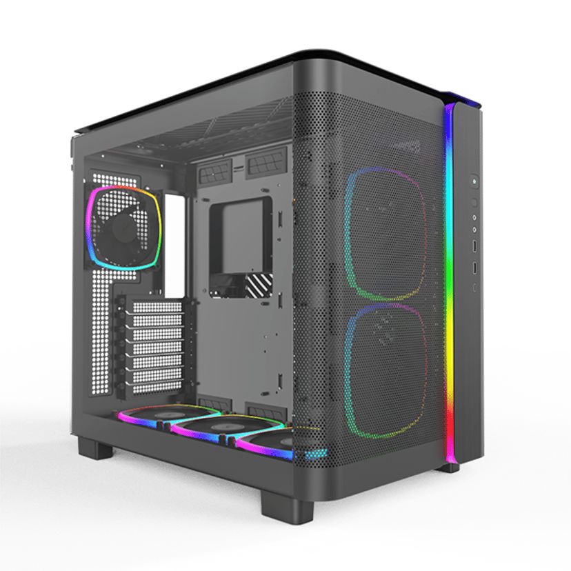 Montech King 95 Pro Curved Glass 6x ARGB +HUB Midi Tower Sort