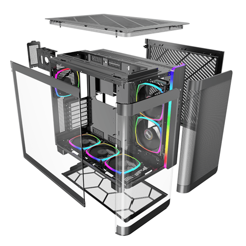 Montech King 95 Pro Curved Glass 6x ARGB +HUB Midi Tower Sort