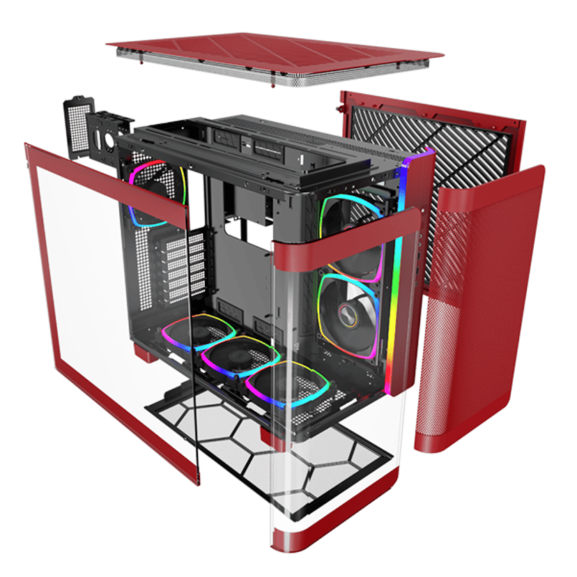 Montech King 95 Pro Curved Glass 6x ARGB +HUB Midi Tower Rød