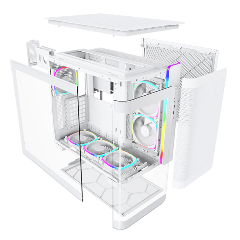Montech King 95 Pro Curved Glass 6x ARGB +HUB Midi Tower Valkoinen