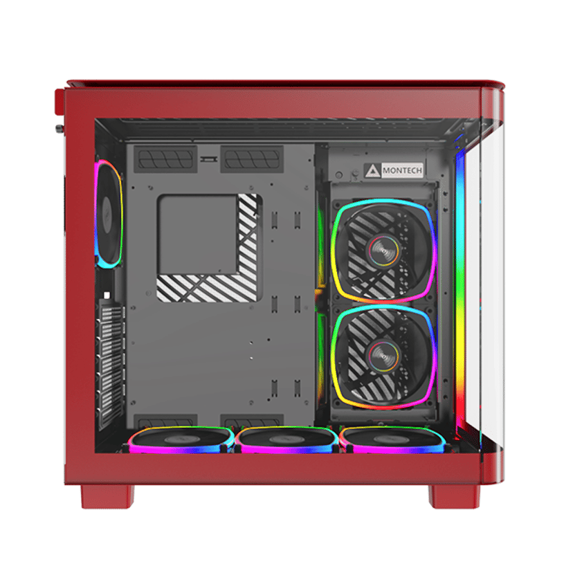 Montech King 95 Pro Curved Glass 6x ARGB +HUB Midi Tower Rød