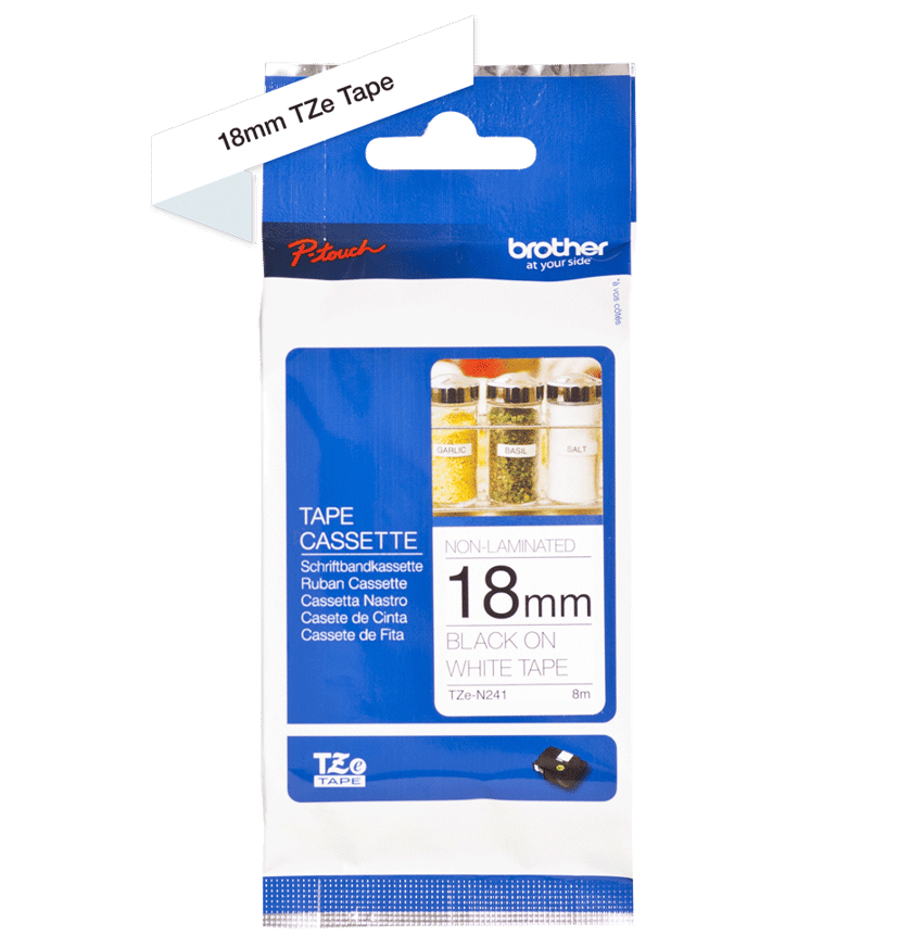 Brother Tape 18mm TZe-N241 Zwart/Wit Niet Gelamineerd