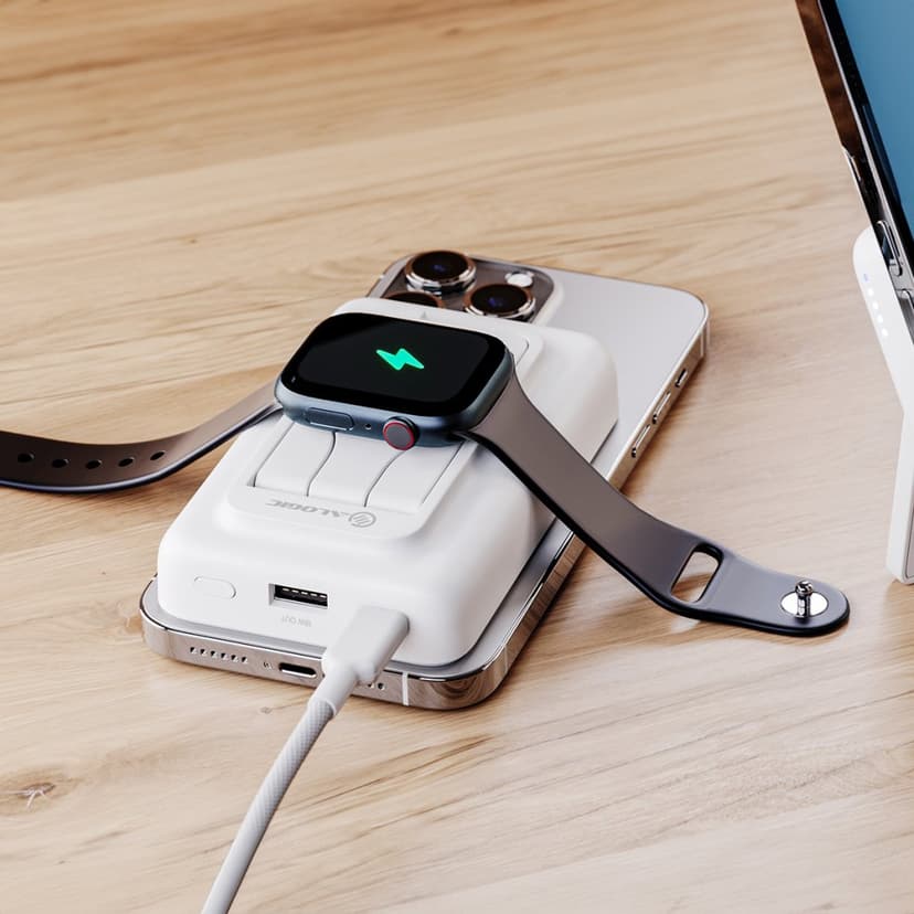 Alogic 4-i-1 Magsafe Wireless Powerbank 10000mAh Hvit, Sølv